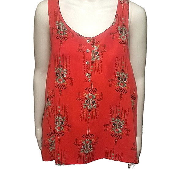 Pink Rose Tops - Pink Rose Fire Red Tribal Print tank Medium